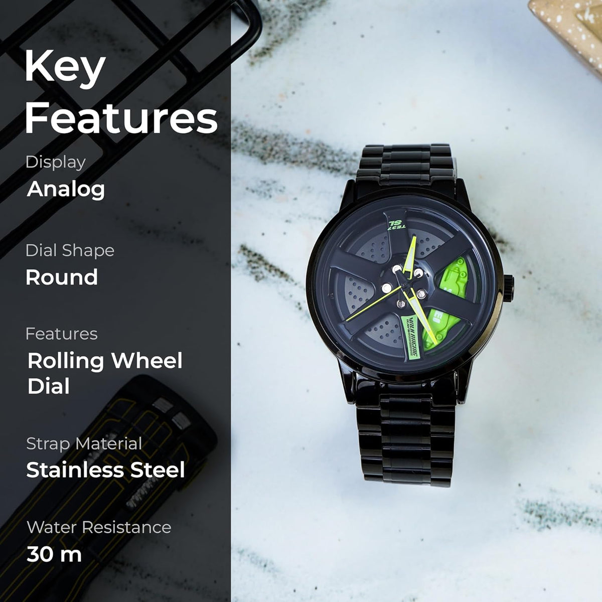 Rolling Watch for Men with Black Metal Strap and Round Dial for Casual & Formal Wear