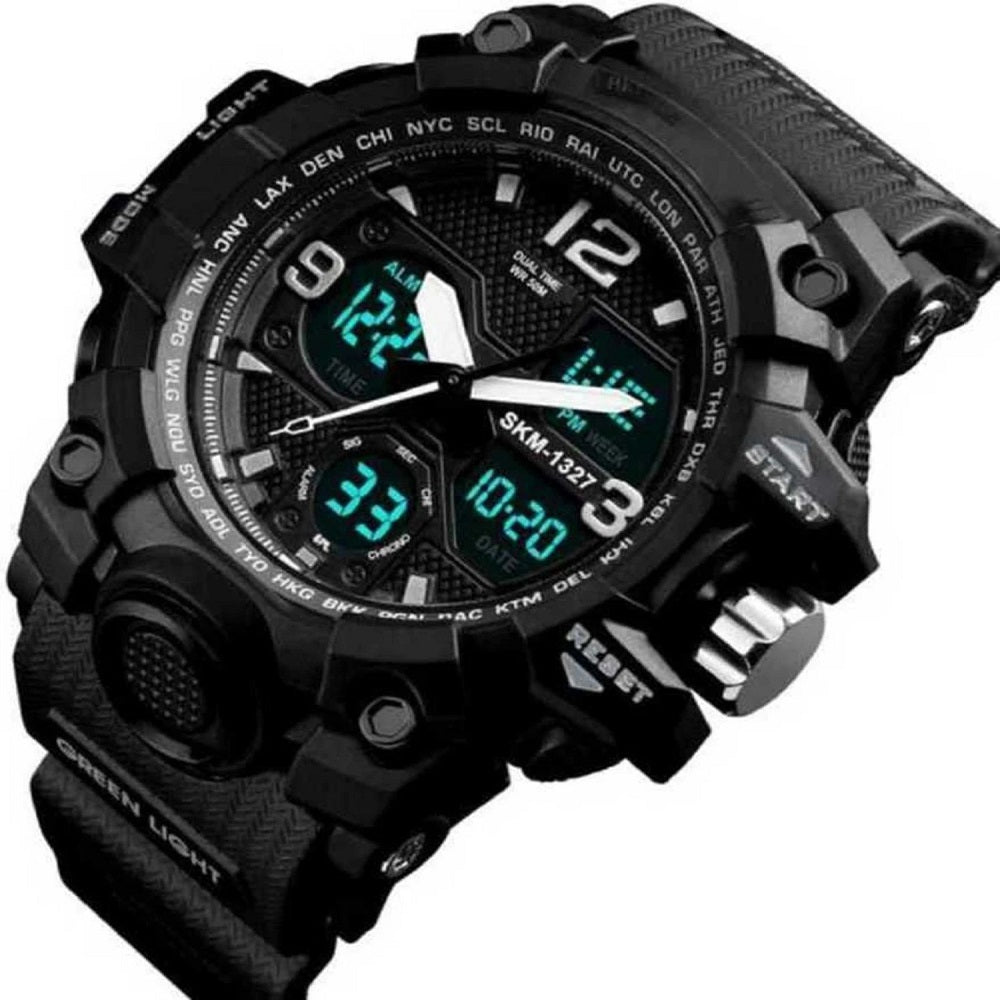 Dual Display Sports Wrist Watch with Rugged Design and Resin Strap For Men