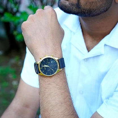 Classic Chronograph Style Analog Watch with Fabric Strap