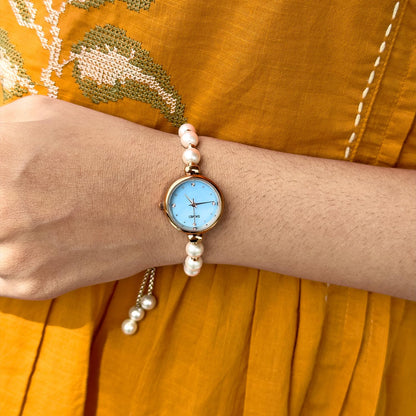 Elegant Pearl Chain Analog Watch for Women with Premium Rose Gold Finish and Adjustable Bracelet Design