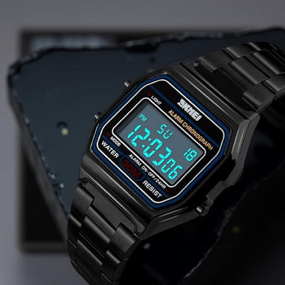 Vintage Digital Wrist Watch with Metal Strap For Women