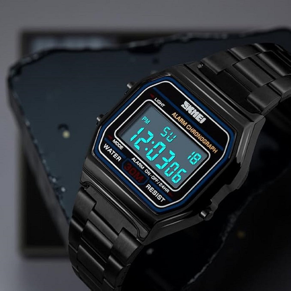 Digital Watch for Women with Black Stainless Steel Strap and Round Dial for Casual & Formal Wear