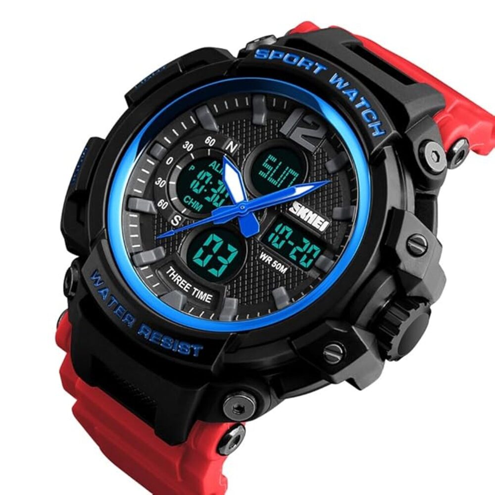 Rugged Dual Display Sports Wrist Watch with Resin Strap For Men
