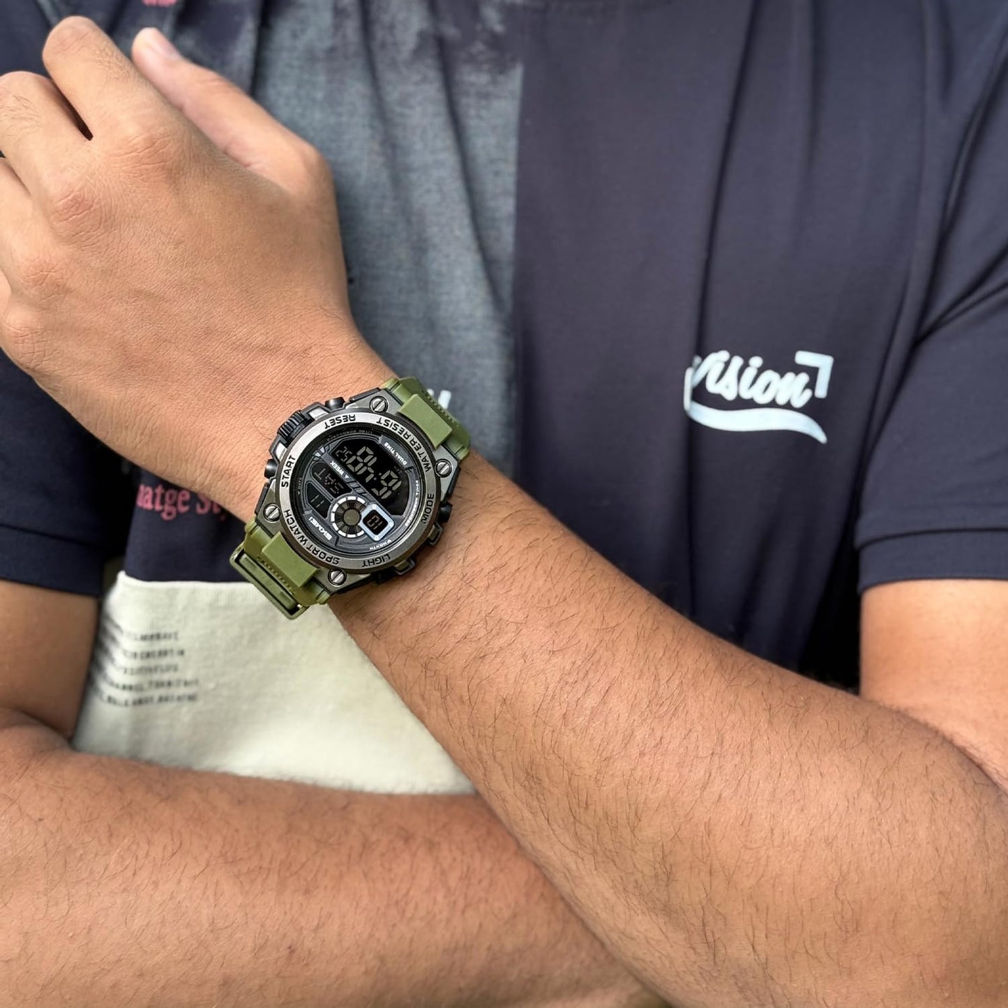 Rugged Digital Sports Watch with Dual Time Display for men