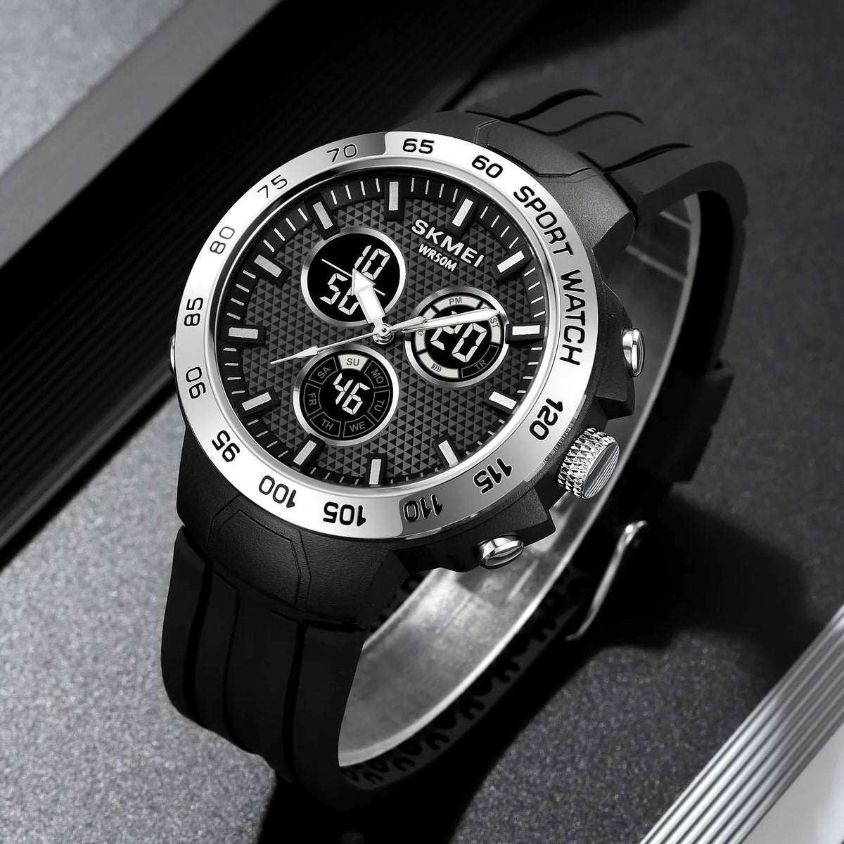 Analog-Digital Watch for Men with Black Silicone Strap and Round Dial for Casual & Formal Wear