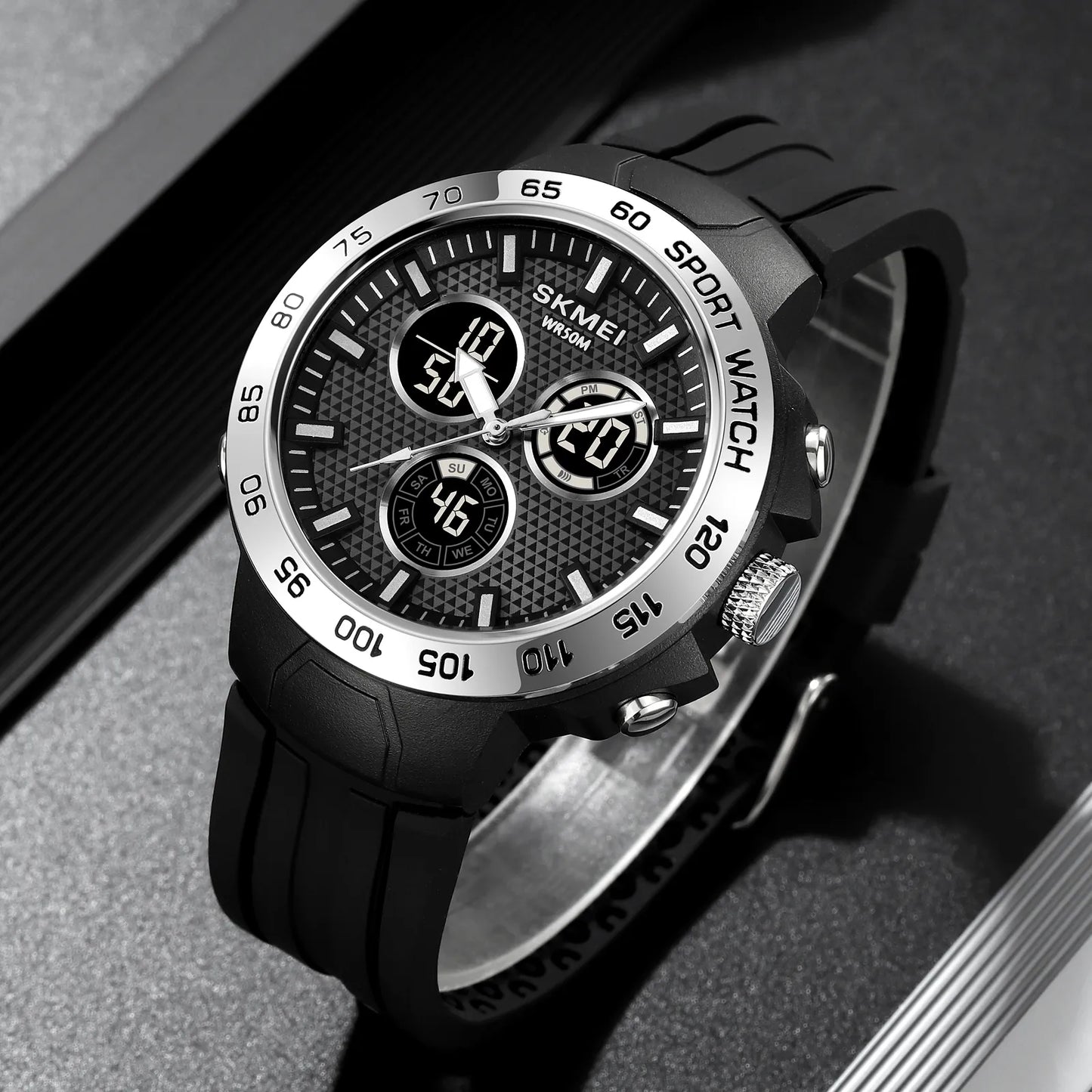 Analog-Digital Watch for Men with Black Silicone Strap and Round Dial for Casual & Formal Wear