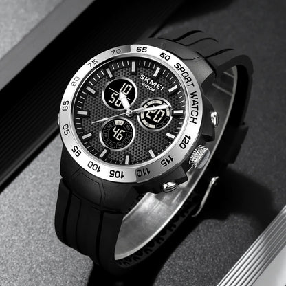 Analog-Digital Watch for Men with Black Silicone Strap and Round Dial for Casual & Formal Wear