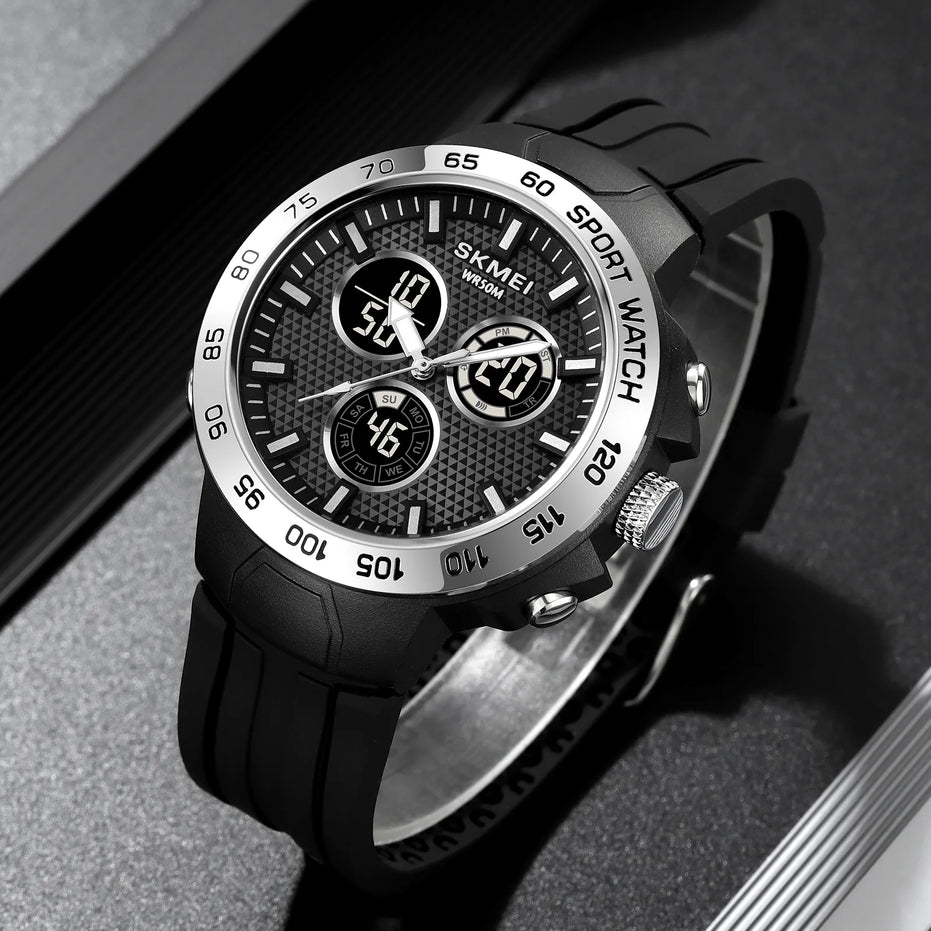 Analog-Digital Watch for Men with Black Silicone Strap and Round Dial for Casual & Formal Wear