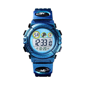 Kids Sports Multi Function Digital Watch, Multicolor Dial Sky ABS Case Kid's Watch, PU Rubber Strap Band, Waterproof LED Light Children Wristwatch
