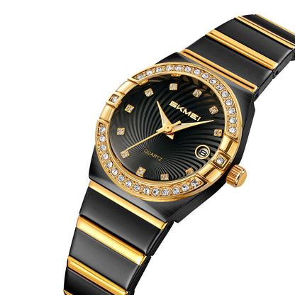 Skmei Analog Black Dial Zinc Alloy Case Stainless Steel Strap Watch for Women - 2342