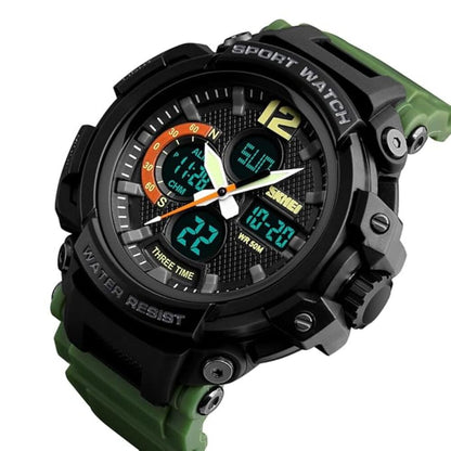 Rugged Dual Display Sports Wrist Watch with Resin Strap For Men