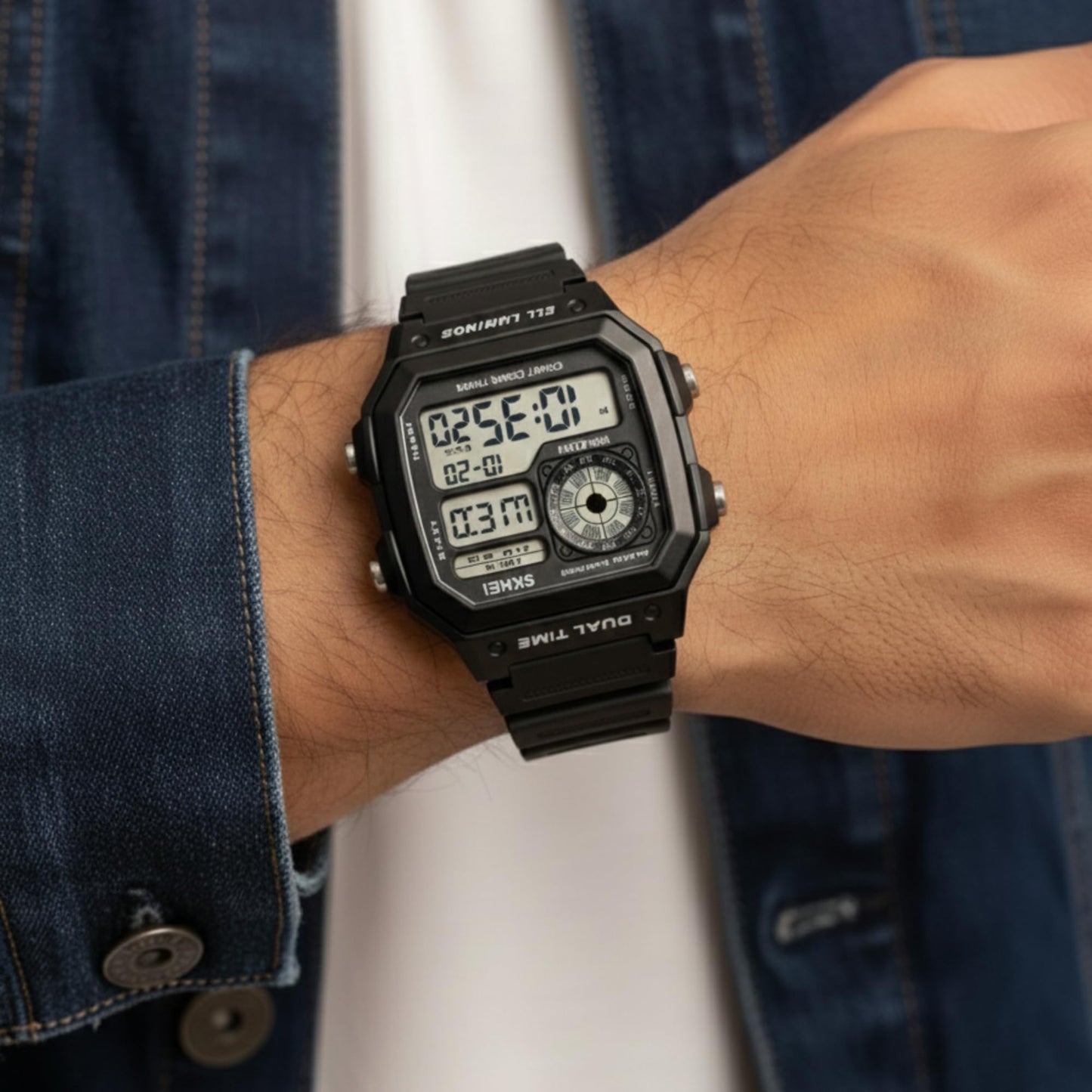 Stylish Digital Multi Function Watch for Men with Dual Time Alarm Stopwatch Luminous Display and Durable Strap