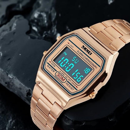 Vintage Digital Wrist Watch with Metal Strap For Women