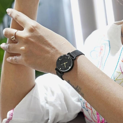Elegant Analog Wrist Watch with Crystal Accents and Leather Strap For Women