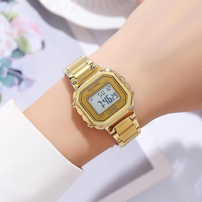 Digital Display Metal Strap Wrist Watch for women