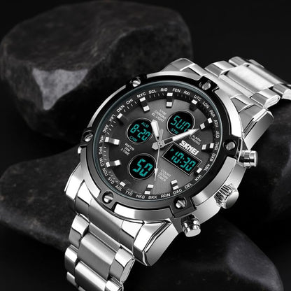 Luxury Analog Digital Stainless Steel Watch for Men with Dual Time Display and Premium Business Style