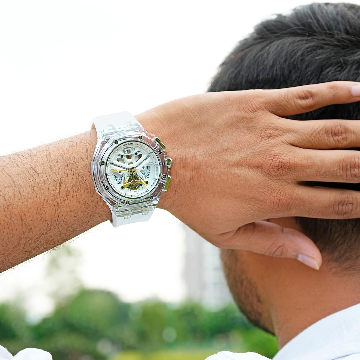 Dynamic Skeleton Dial Sport Watch with Bold Silicone Band