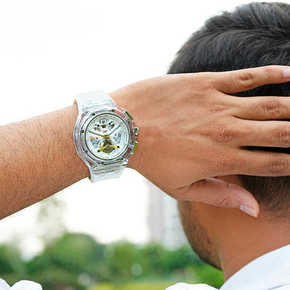 Dynamic Skeleton Dial Sport Watch with Bold Silicone Band