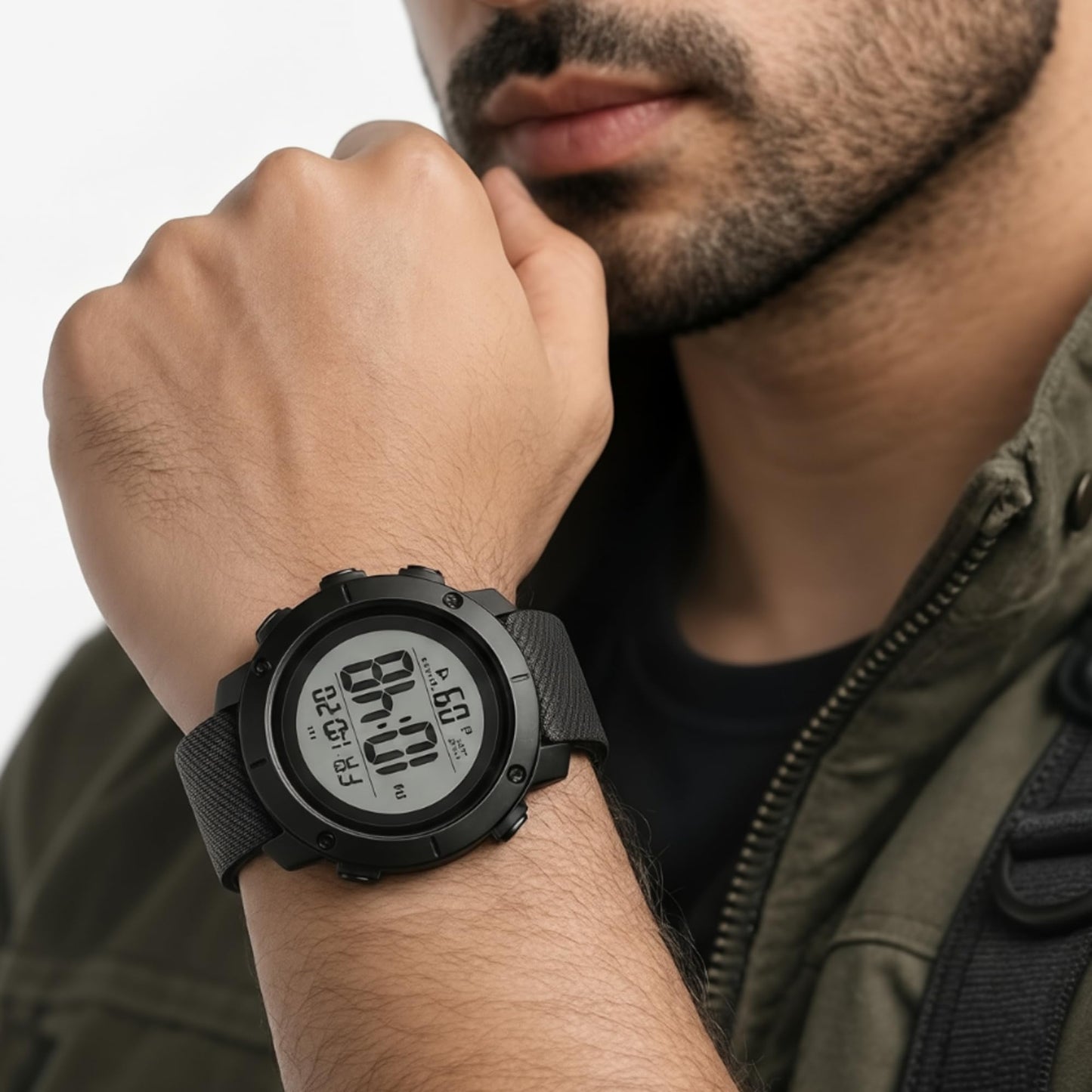 Digital Watch for Men with Round Dial, Dual Time Display, Alarm & Chronograph, Water Resistant Sports Watch with Durable Strap