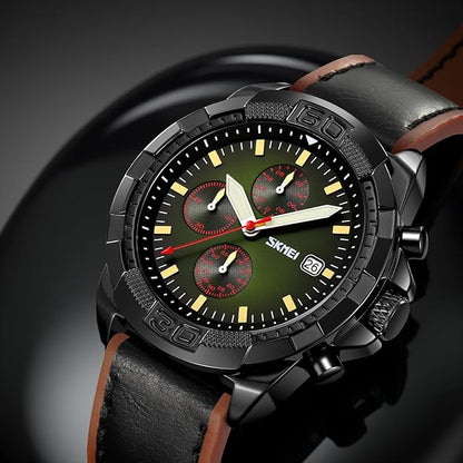 Men Quartz Watch Six Pointer Popular Leather Strap Waterproof Watch
