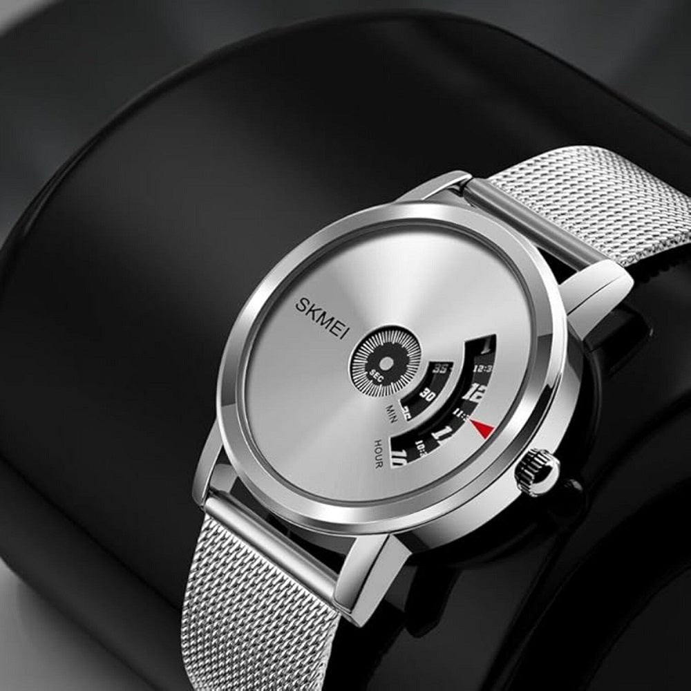 Minimalist Analog Wrist Watch with Mesh Strap and Modern Dial Design For Men