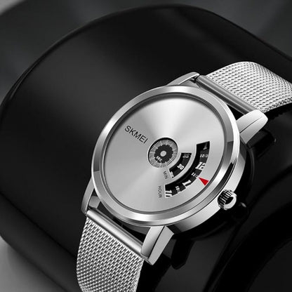 Minimalist Analog Wrist Watch with Mesh Strap and Modern Dial Design For Men