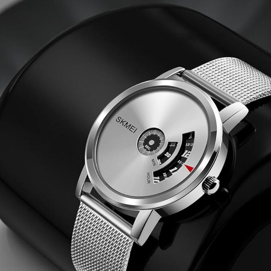 Digital Watch for Men with Silver Mesh Belt Metal Strap and Round Dial for Casual & Formal Wear