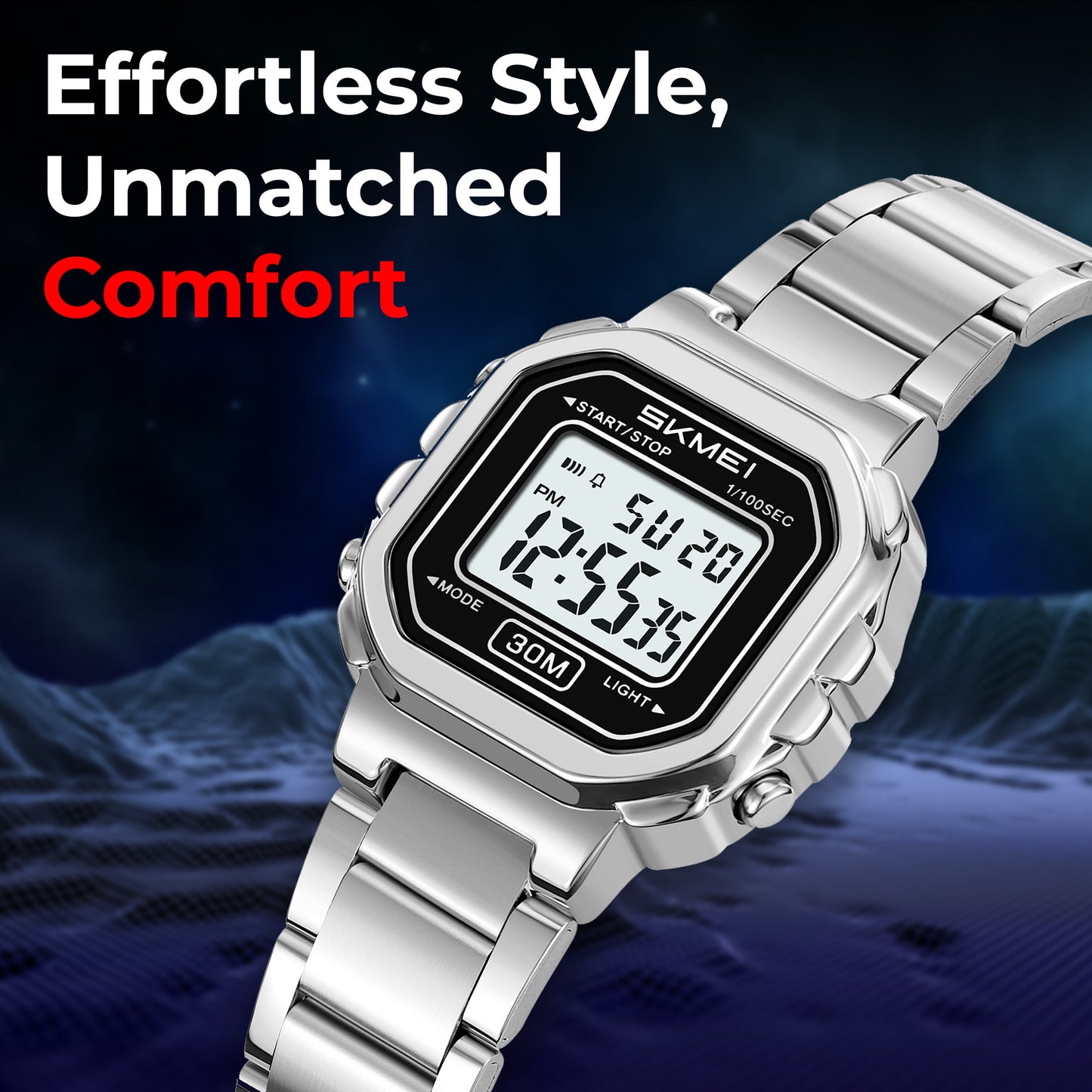 Skmei Digital Dial Stainless Steel Strap Watch for Women - 2387