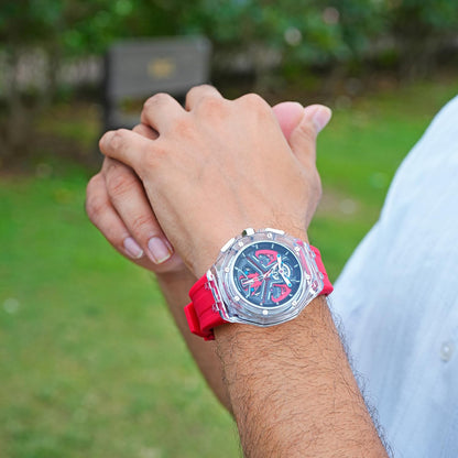 Dynamic Skeleton Dial Sport Watch with Bold Silicone Band