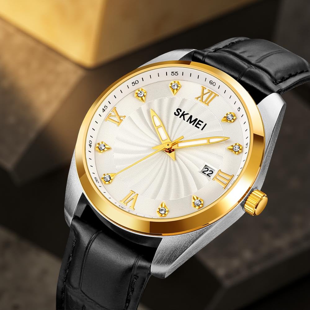 Premium Men's Analog Dress Watch Textured Dial & Embossed Leather Strap