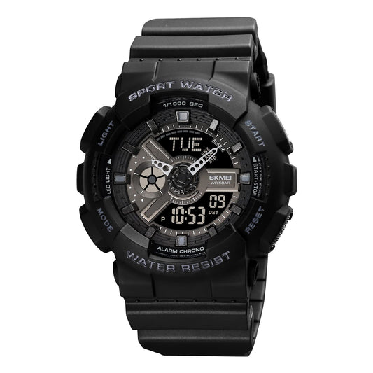 Men's Digital Sports Watch, LED Square Large Face Analog Quartz Wrist Watch with Multi-Time Zone Waterproof Stopwatch