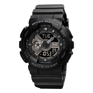 Men's Digital Sports Watch, LED Square Large Face Analog Quartz Wrist Watch with Multi-Time Zone Waterproof Stopwatch