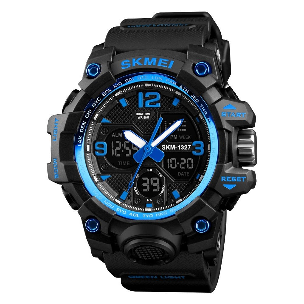 Dual Display Sports Wrist Watch with Rugged Design and Resin Strap For Men
