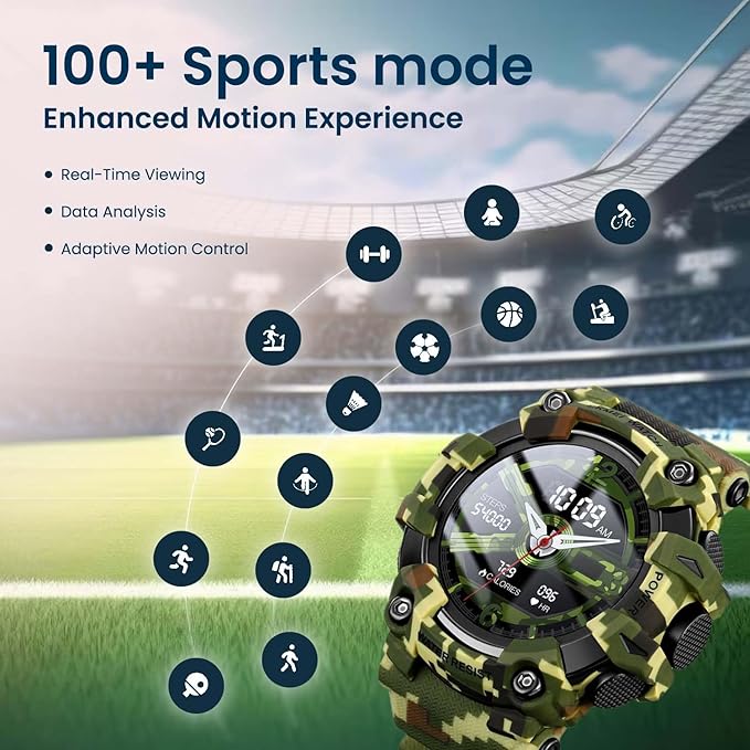 Military Smartwatch - Army Green Bluetooth Call & Health Tracker
