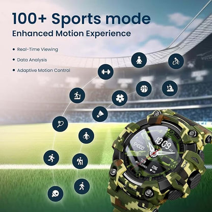 Military Smartwatch - Army Green Bluetooth Call & Health Tracker