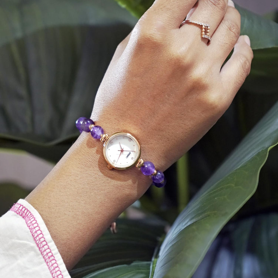 Analog Watch for Women with Purple Metal Strap and Round Dial for Casual & Formal Wear