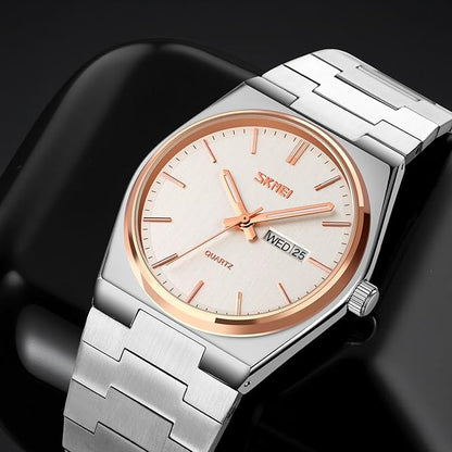 Men's Analog Quartz Stainless Steel Watch All-in-one Fashion, Water Resistant, Supply Calendar Week
