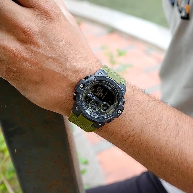Rugged Digital Sports Watch with Textured Strap for men