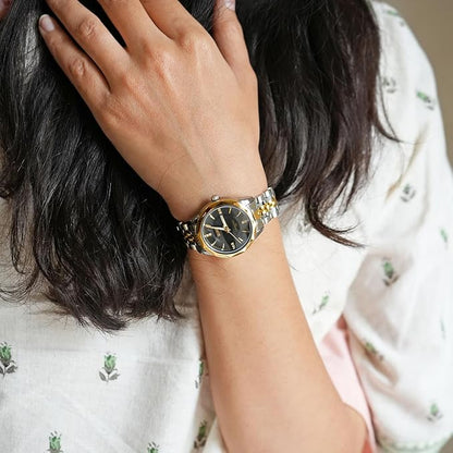 Minimalist Stainless Steel Watch with Date Week Display Simple dial Push-Button Clasp