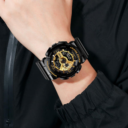 Men's Digital Sports Watch, LED Square Large Face Analog Quartz Wrist Watch with Multi-Time Zone Waterproof Stopwatch