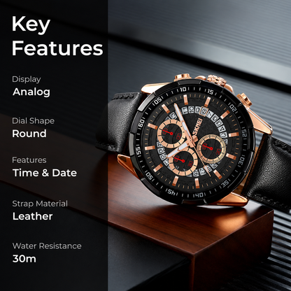 Luxury Analog Watch for Men with Designer Dial and Premium Leather Strap