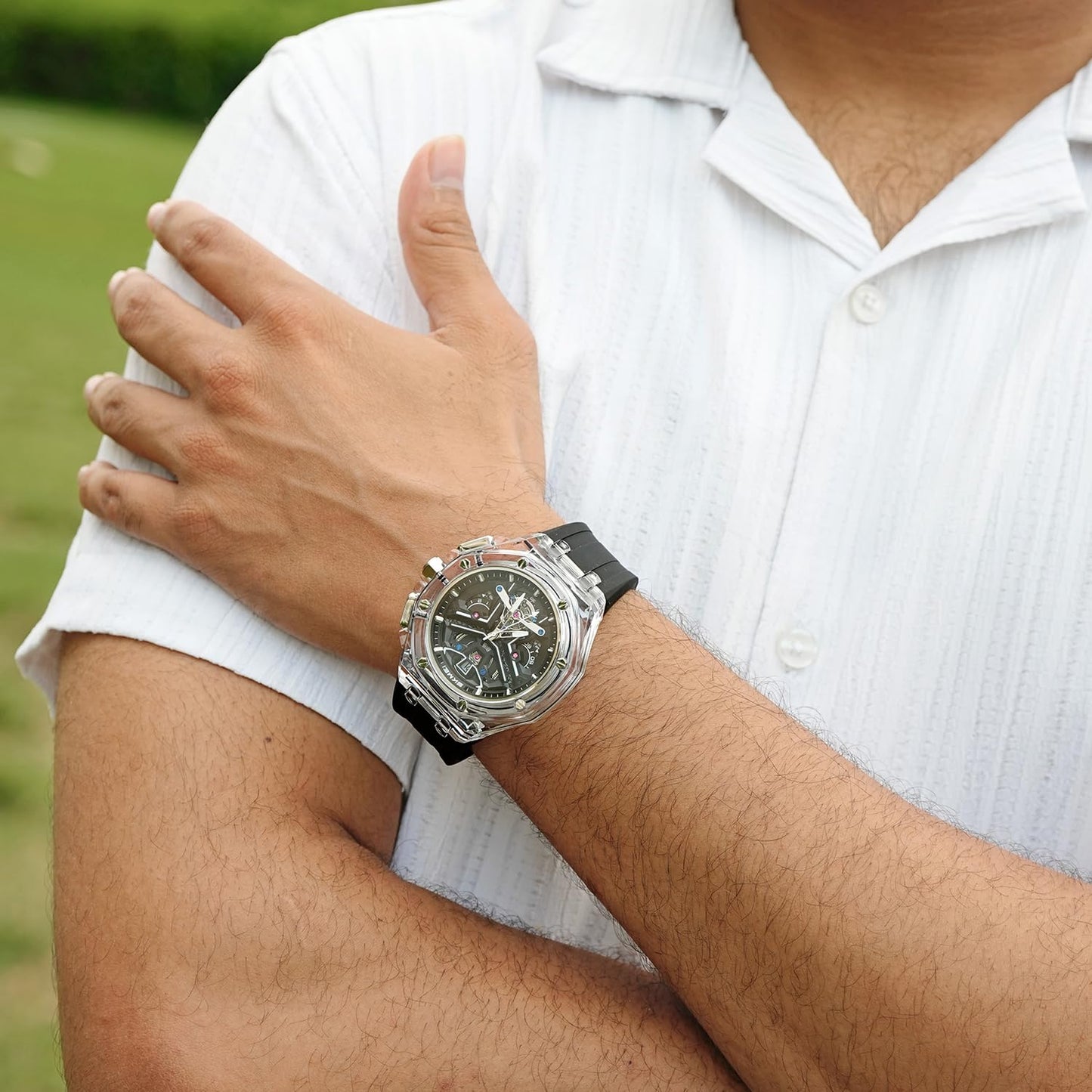 Dynamic Skeleton Dial Sport Watch with Bold Silicone Band