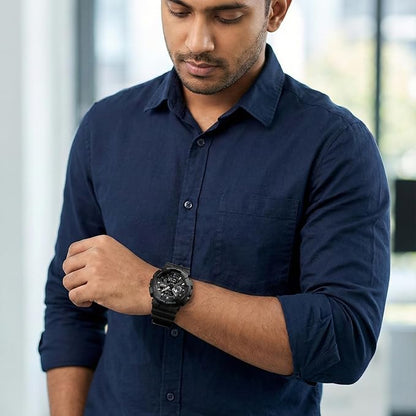 Analog-Digital Watch for Men with Black Silicone Strap and Round Dial for Casual & Formal Wear