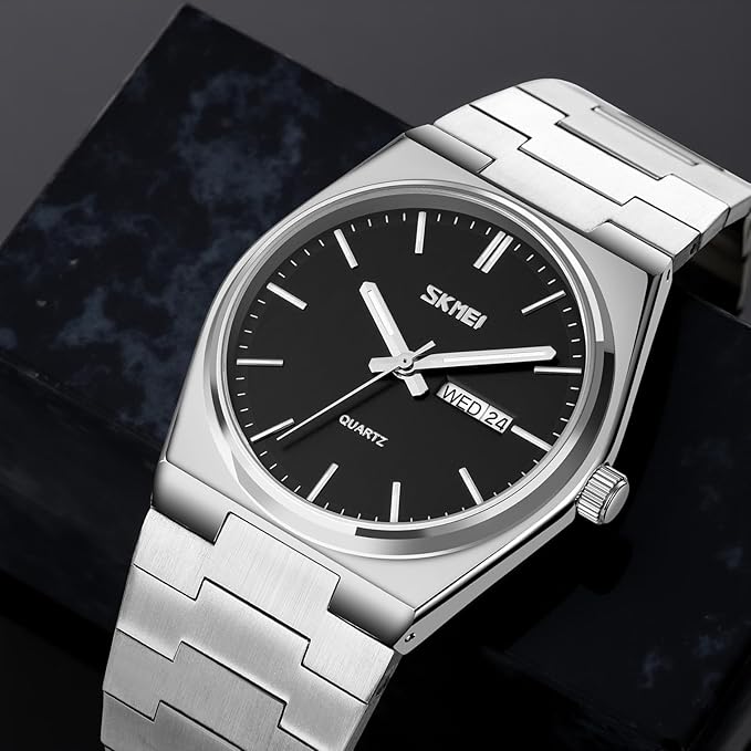 Men's Analog Quartz Stainless Steel Watch All-in-one Fashion, Water Resistant, Supply Calendar Week
