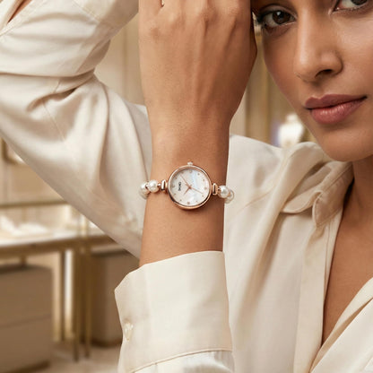 Elegant Pearl Chain Analog Watch for Women with Premium Rose Gold Finish and Adjustable Bracelet Design