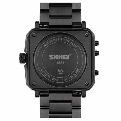 Dual Display Square Dial Wrist Watch with Metal Strap For Men