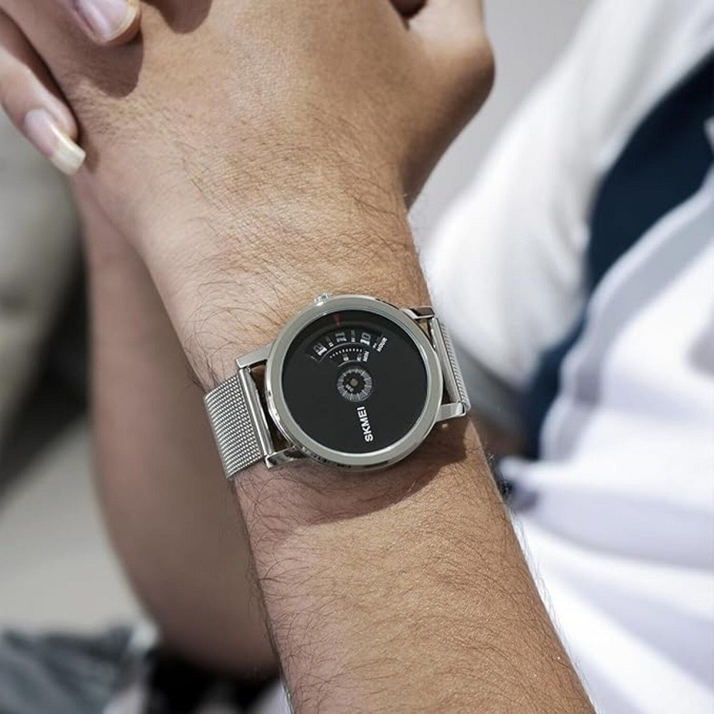 Minimalist Analog Wrist Watch with Mesh Strap and Modern Dial Design For Men