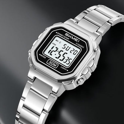 Digital Display Metal Strap Wrist Watch for women
