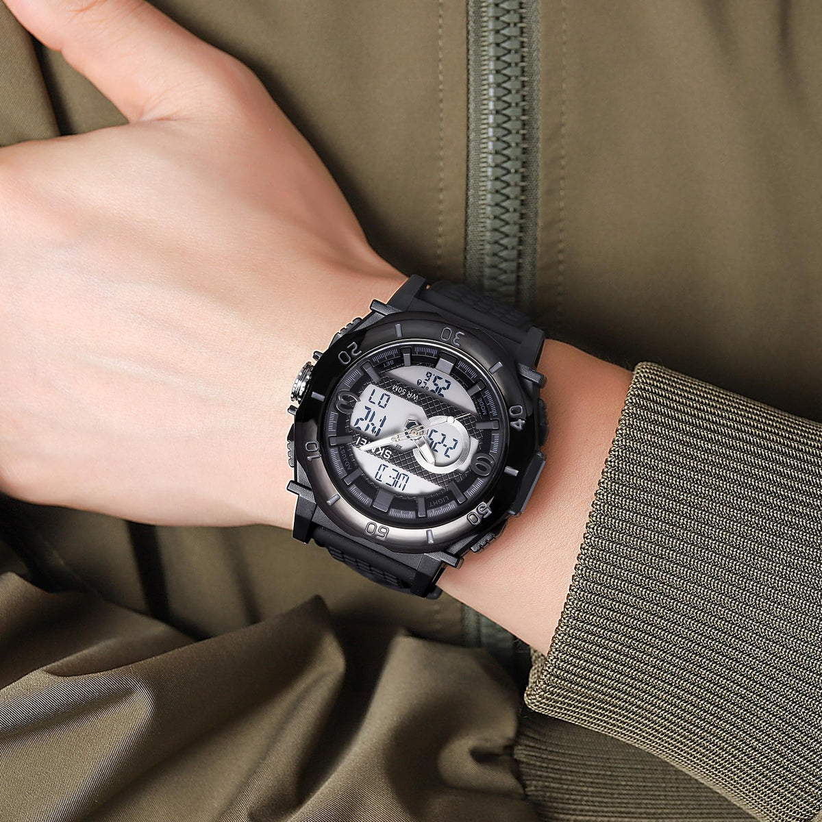 Analog-Digital Watch for Men with Black Silicone Strap and Round Dial for Casual & Formal Wear
