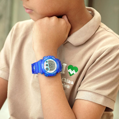 Kids Sports Multi Function Digital Watch, Multicolor Dial Sky ABS Case Kid's Watch, PU Rubber Strap Band, Waterproof LED Light Children Wristwatch